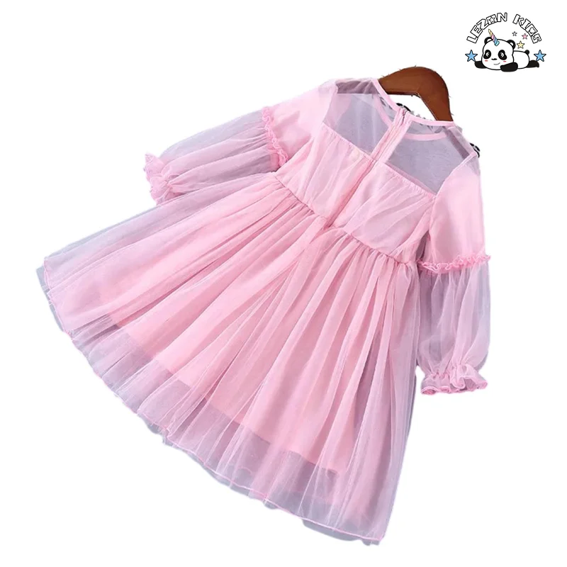 LEZONKIDS - Customizable Spring Children's Tulle Dress Princess Skirt Long-sleeved Skirt Girl Appliques Puffy Dresses